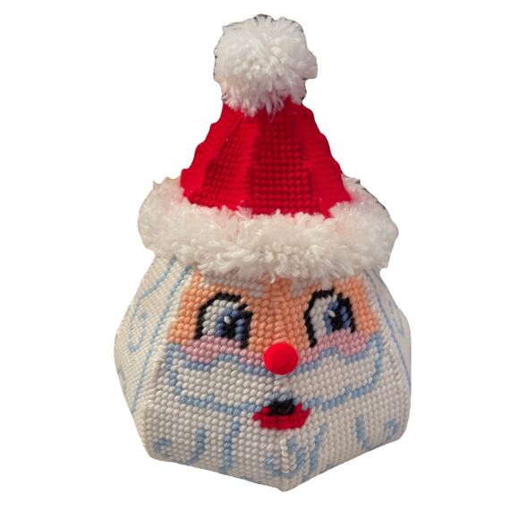 Vintage Needlepoint Santa, candy dish, decor, Distle Fink Designs completed. - Picture 2 of 13